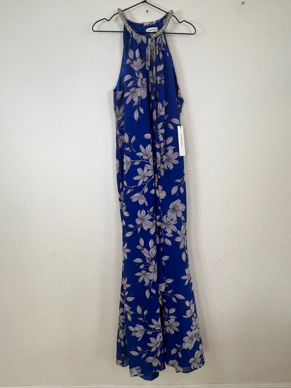 Calvin Klein Floral Halter Jumpsuit in Royal Blue size 16
